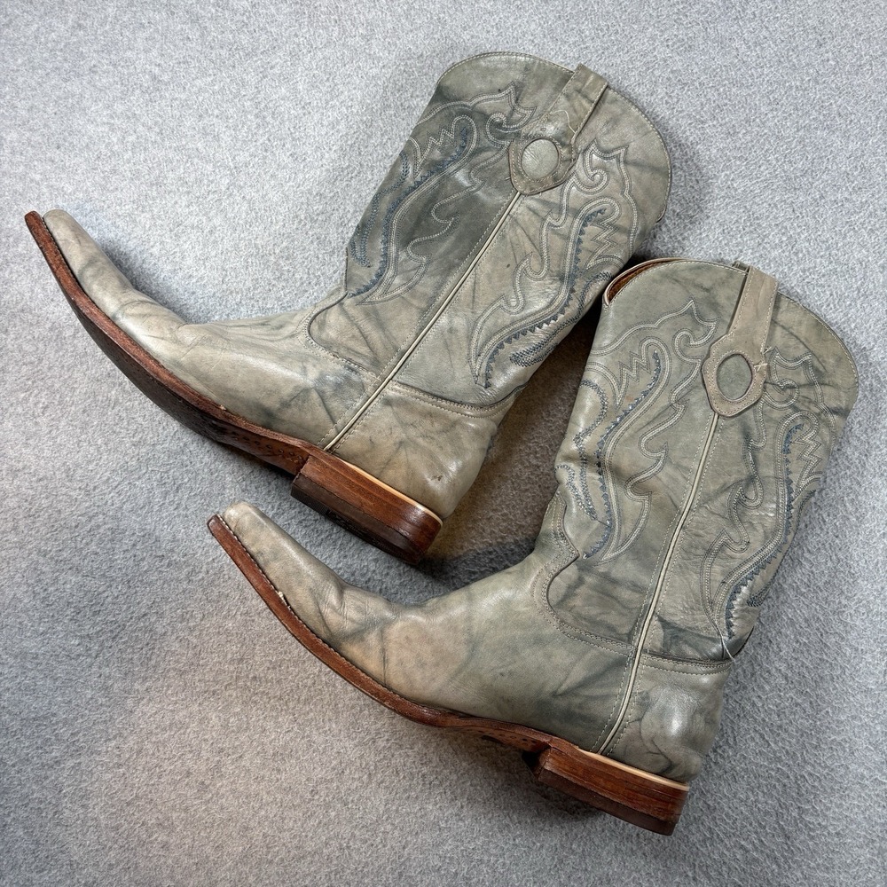 Aguila Real Western Cowboy Boots Mens Size 10 Gray Distressed Leather Square Toe - Picture 6 of 16